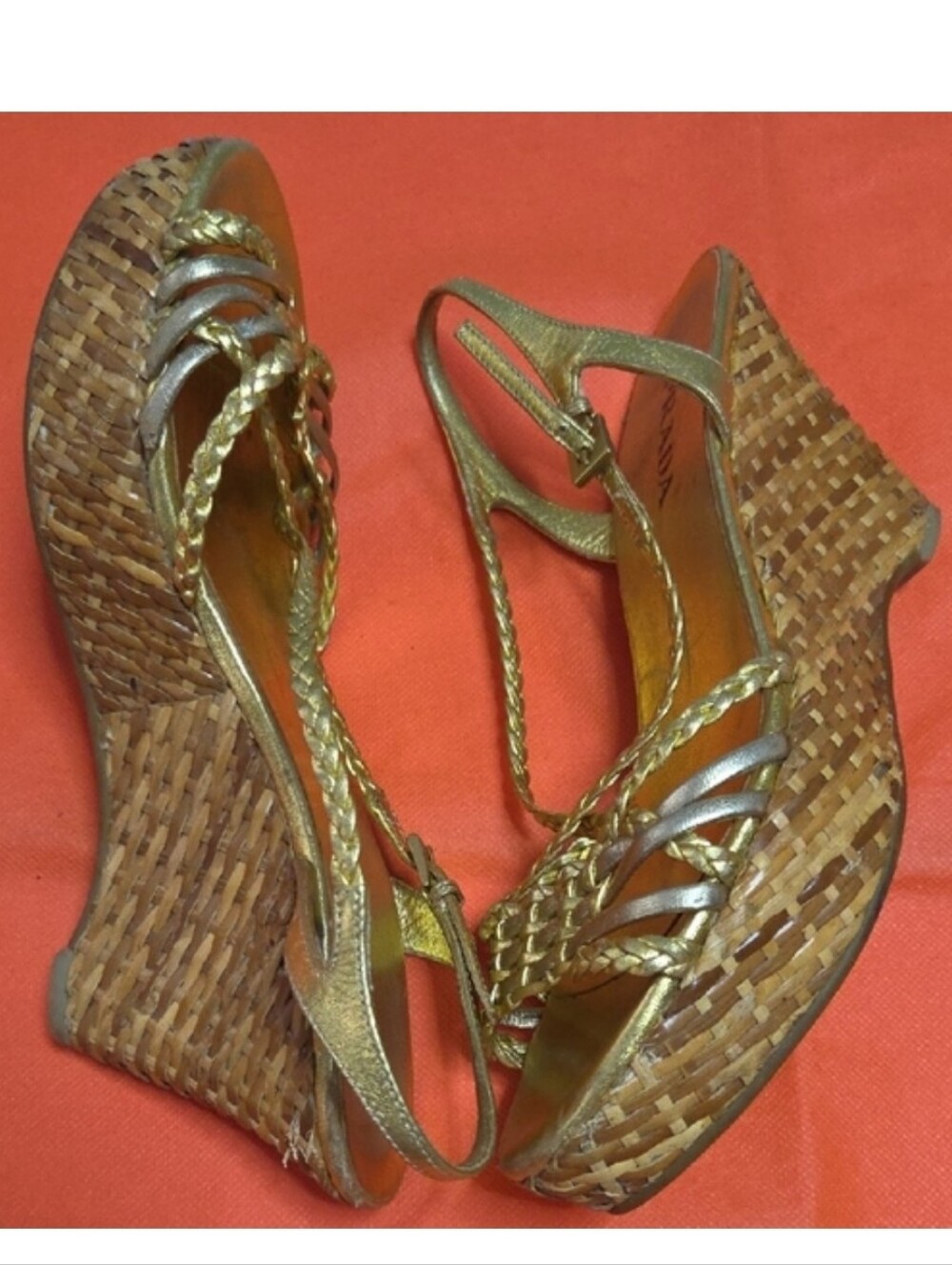 Prada metallic leather braided wedge sandals. - Picture 13 of 13